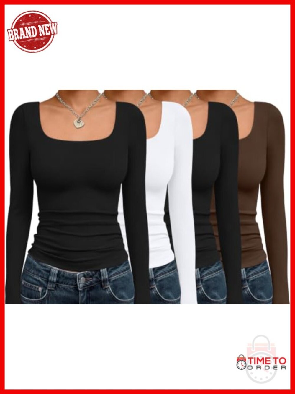 4 Pack Long Sleeve Scoop Neck Slim Fit Basic Tops